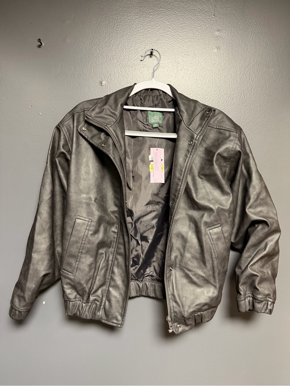 NWT Wild Fable Faux Leather Bomber Jacket Black Grey Distressed Size XS Moto